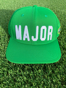 Green Flat Bill "MAJOR" Hat Nylon Blend Solid Back Snapback