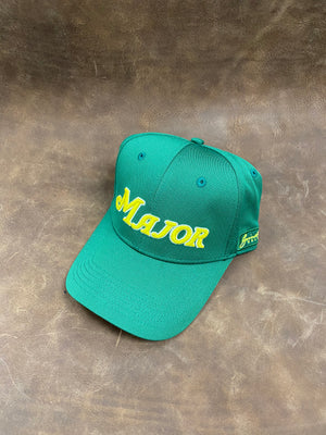 Green Curved Bill MAJOR Script Solid Back Hat