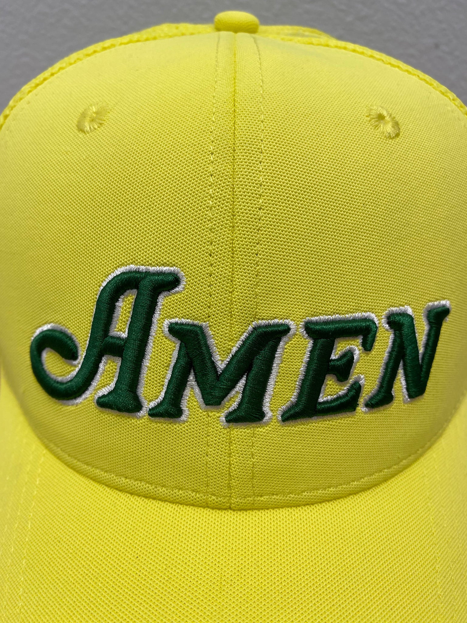 Yellow Curved Bill Amen Mesh Back Hat