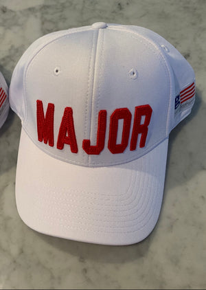 White Red Curved Bill "MAJOR" Hat Nylon Blend Solid Back Snapback